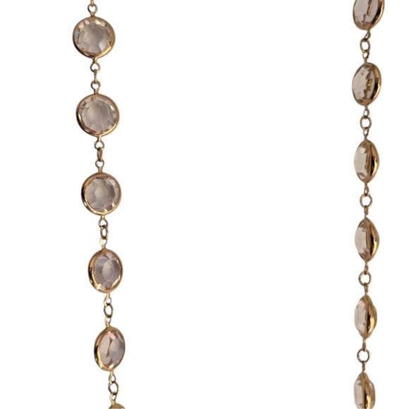 Large Open Bezel Crystal Long Gold Tone Single Strand Necklace - Picture 6 of 7